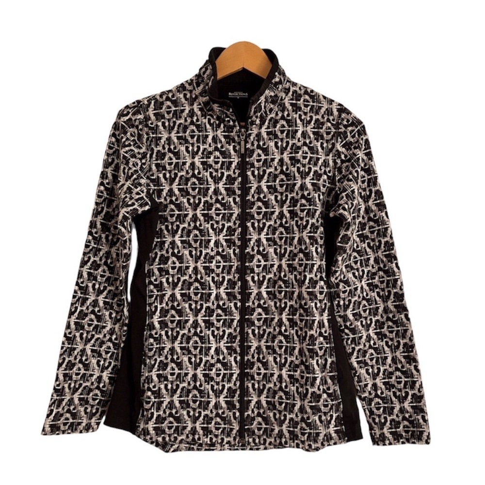 NORTHERN  REFLECTIONS Full zip lightweight warm up jacket. Animal print. Medium